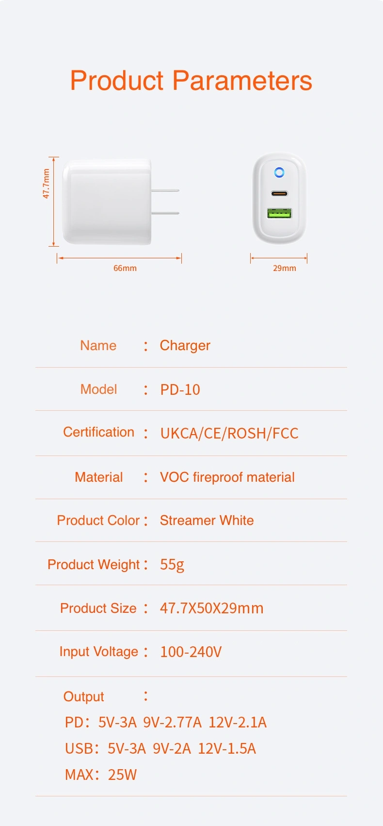 Factory Price USB Type C Pd 25W Fast Charging Head for Phone