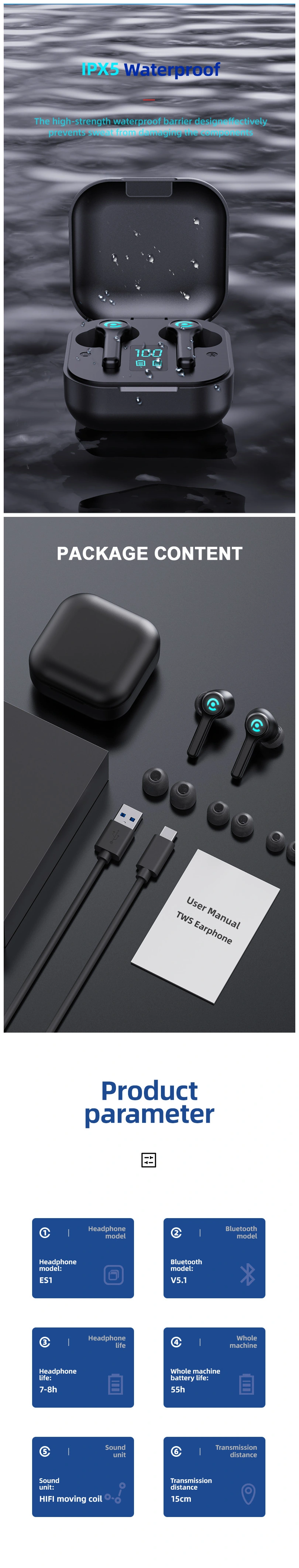 Es1 Tws Wholesale GPS Beats Earbuds Earpods Portable Earphone Noise Canceling Mini Wireless Stereo Gaming Mobile Phone Handsfree Bluetooth Headset for iPhone