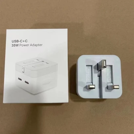 Nueva llegada 35W Dual Pd Adaptador de cargador rápido EU Us USB-C + C Cabezal de cargador de pared de teléfono móvil para iPhone 14 13 12