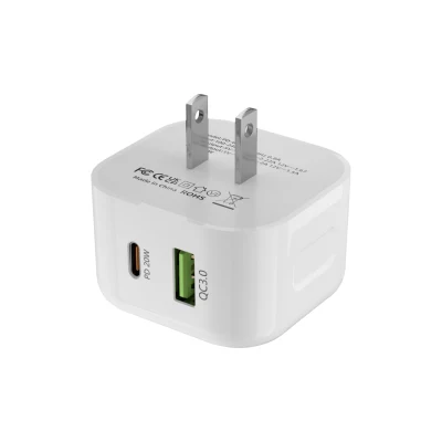 Venta al por mayor US/UK/EU enchufe 2 puertos USB A/C 20W cabeza de cargador rápido